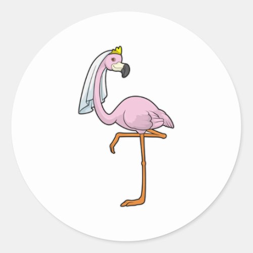 Flamingo as Bride at Wedding with Veil Classic Round Sticker