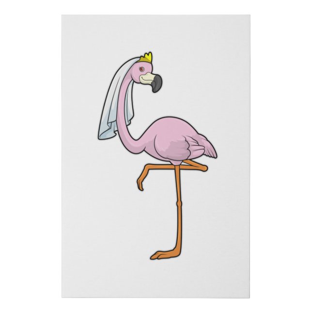 Flamingo as Bride at Wedding with Veil Faux Canvas Print (Front)