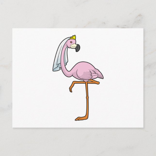 Flamingo as Bride at Wedding with Veil Postcard (Front)