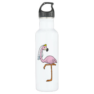 Flamingo as Bride at Wedding with Veil Stainless Steel Water Bottle