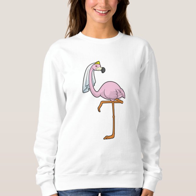 Flamingo as Bride at Wedding with Veil Sweatshirt (Front)
