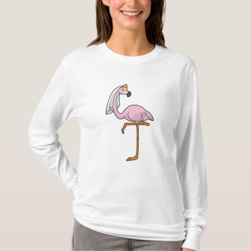 Flamingo as Bride at Wedding with Veil T_Shirt
