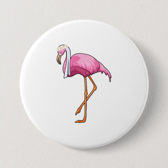 Flamingo as Bride with Veil Button (Front)