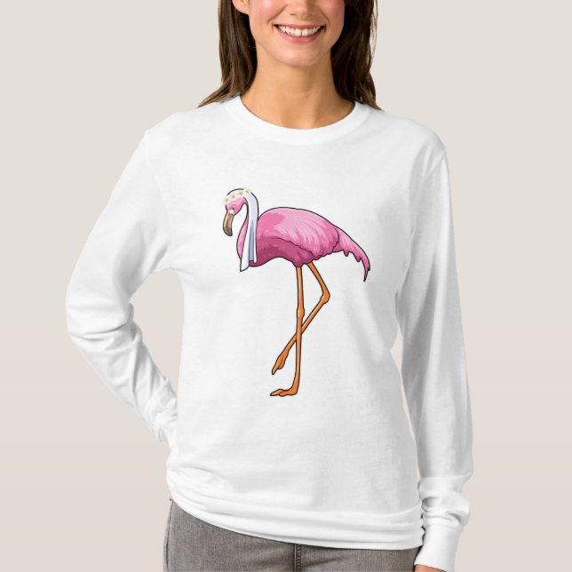 Flamingo as Bride with Veil T-Shirt (Front)