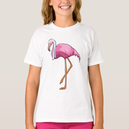 Flamingo as Bride with Veil T_Shirt