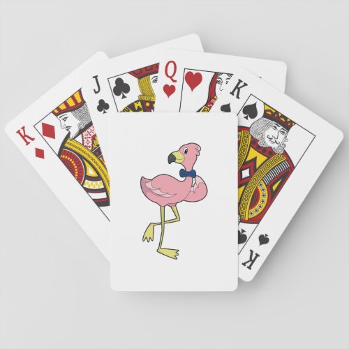 Flamingo as Gentleman with Tie Playing Cards