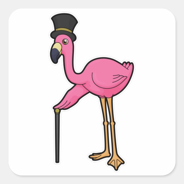 Flamingo as Groom with Hat & cane Square Sticker (Front)