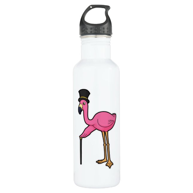 Flamingo as Groom with Hat & cane Stainless Steel Water Bottle (Front)