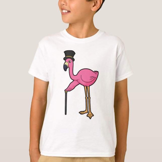 Flamingo as Groom with Hat & cane T-Shirt (Front)