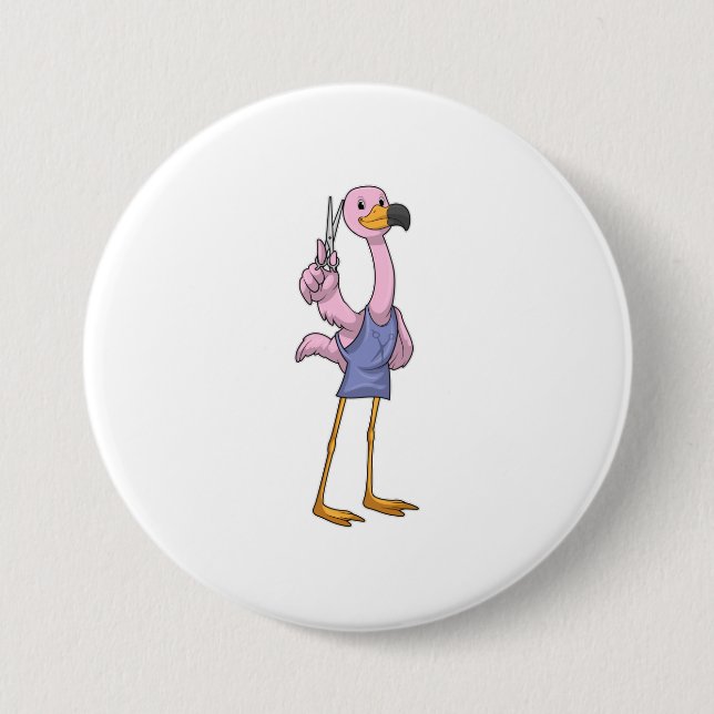 Flamingo as Hair stylist with Scissors Button (Front)