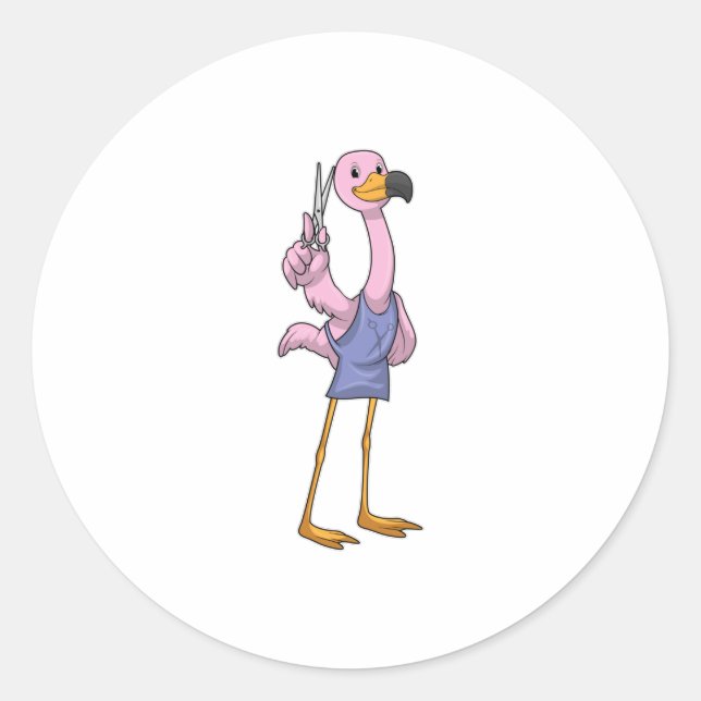 Flamingo as Hair stylist with Scissors Classic Round Sticker (Front)
