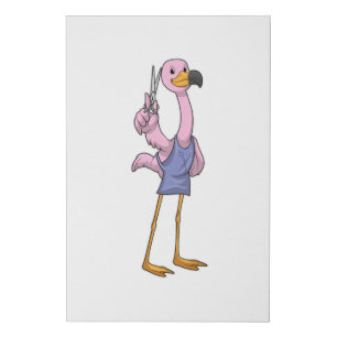 Flamingo as Hair stylist with Scissors Faux Canvas Print
