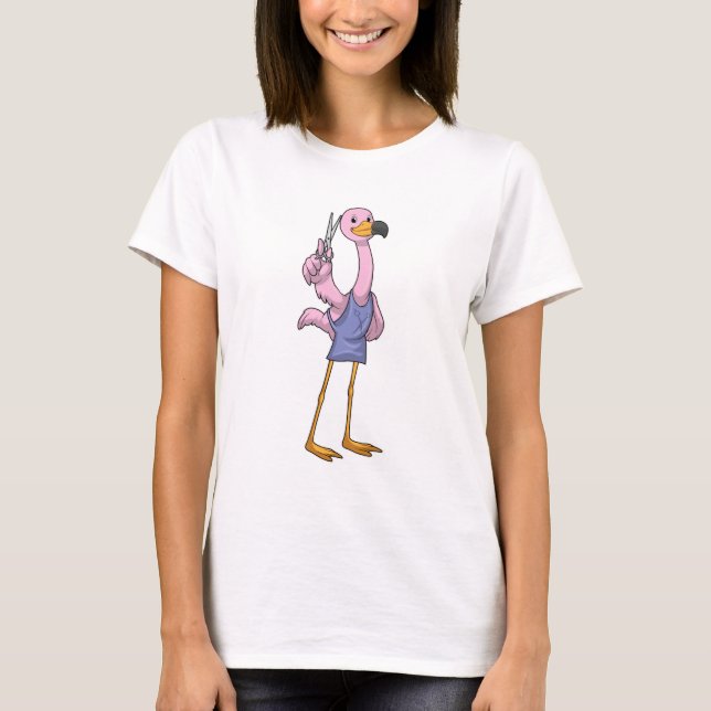 Flamingo as Hair stylist with Scissors T-Shirt (Front)