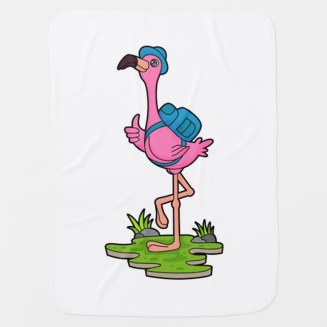 Flamingo as Hiker with Backpack Baby Blanket (Front)