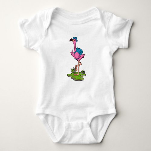 Flamingo as Hiker with Backpack Baby Bodysuit