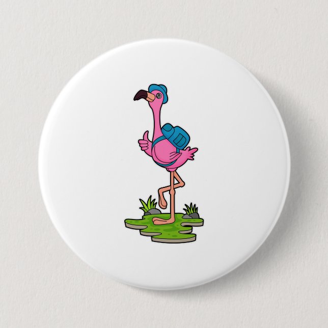 Flamingo as Hiker with Backpack Button (Front)