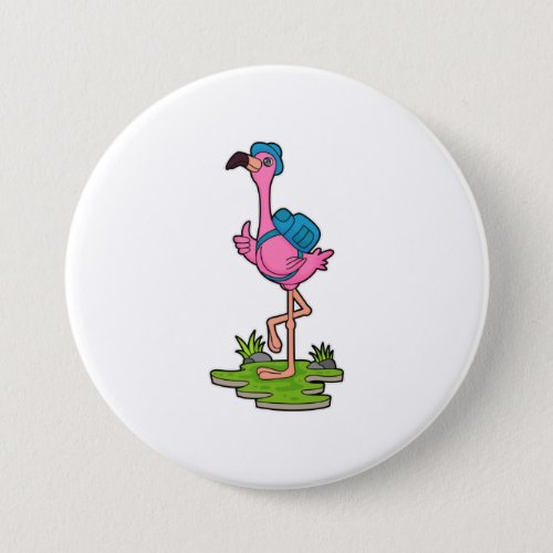 Flamingo as Hiker with Backpack Button
