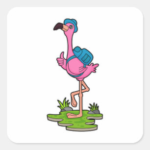 Flamingo as Hiker with Backpack Square Sticker