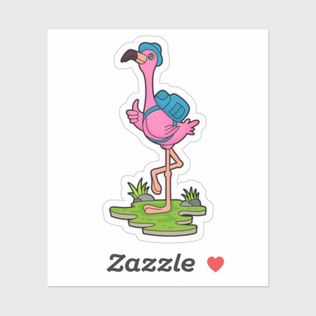 Flamingo as Hiker with Backpack Sticker (Sheet)