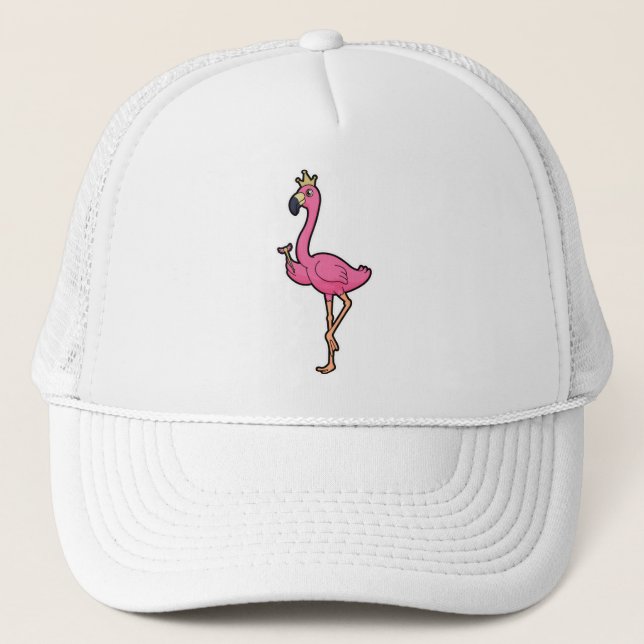 Flamingo as King with Crown & Staff Trucker Hat (Front)