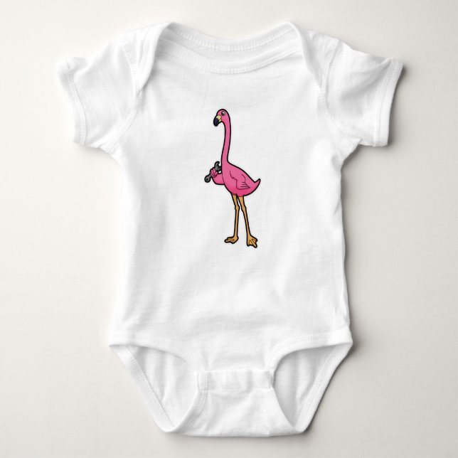 Flamingo as Mechanic with Wrench Baby Bodysuit (Front)