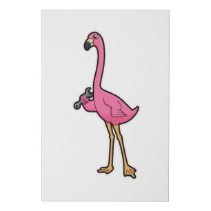 Flamingo as Mechanic with Wrench Faux Canvas Print