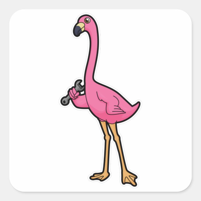 Flamingo as Mechanic with Wrench Square Sticker (Front)