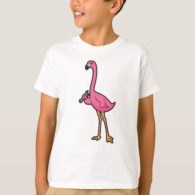 Flamingo as Mechanic with Wrench T-Shirt (Front)
