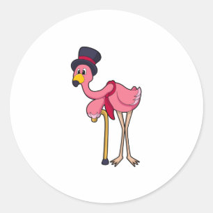 Flamingo as Pensioner with Hat Classic Round Sticker