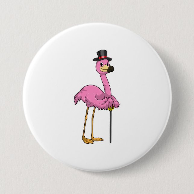 Flamingo as Pensioner with Walking stick Button (Front)