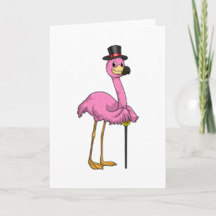 Flamingo as Pensioner with Walking stick Card