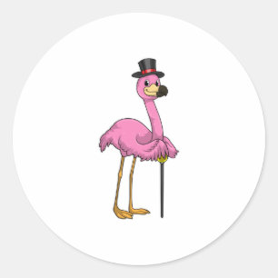 Flamingo as Pensioner with Walking stick Classic Round Sticker