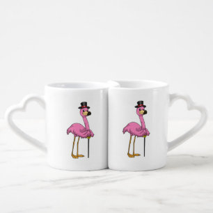 Flamingo as Pensioner with Walking stick Coffee Mug Set