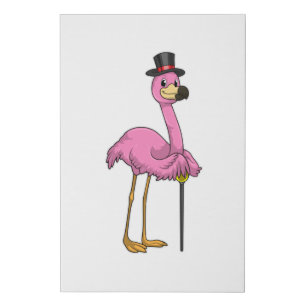 Flamingo as Pensioner with Walking stick Faux Canvas Print