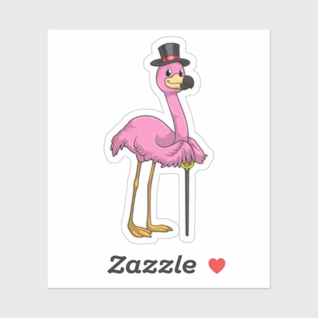 Flamingo as Pensioner with Walking stick Sticker (Sheet)