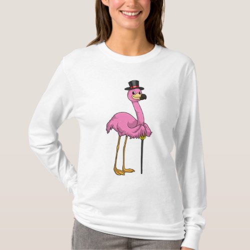 Flamingo as Pensioner with Walking stick T_Shirt