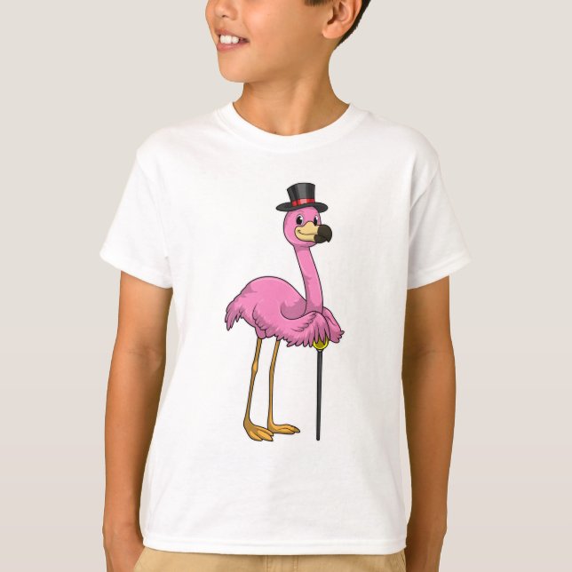 Flamingo as Pensioner with Walking stick T-Shirt (Front)
