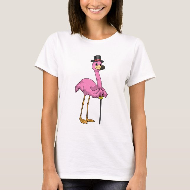 Flamingo as Pensioner with Walking stick T-Shirt (Front)