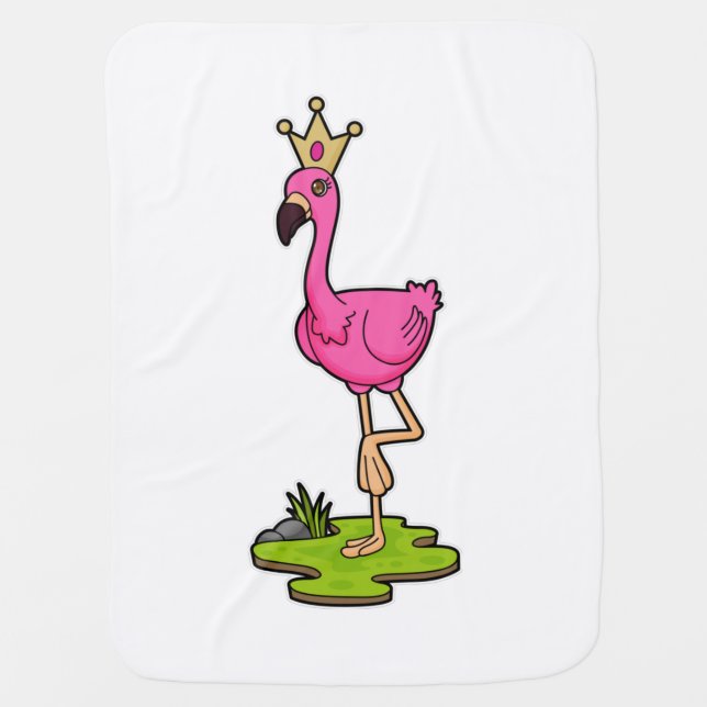 Flamingo as Princess with Crown Baby Blanket (Front)