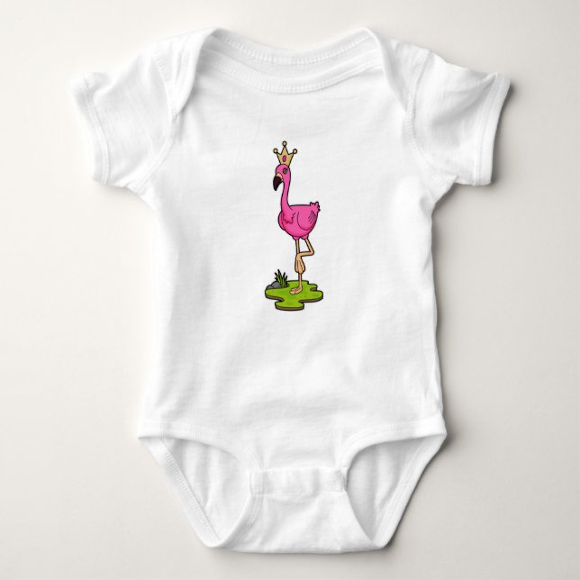 Flamingo as Princess with Crown Baby Bodysuit (Front)