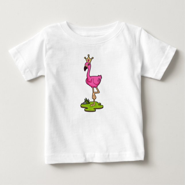 Flamingo as Princess with Crown Baby T-Shirt (Front)