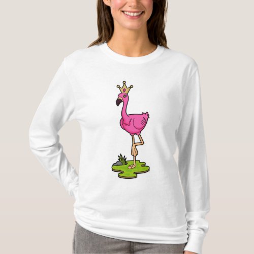 Flamingo as Princess with Crown T_Shirt