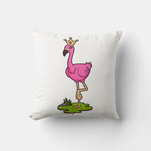 Flamingo as Princess with Crown Throw Pillow (Front)