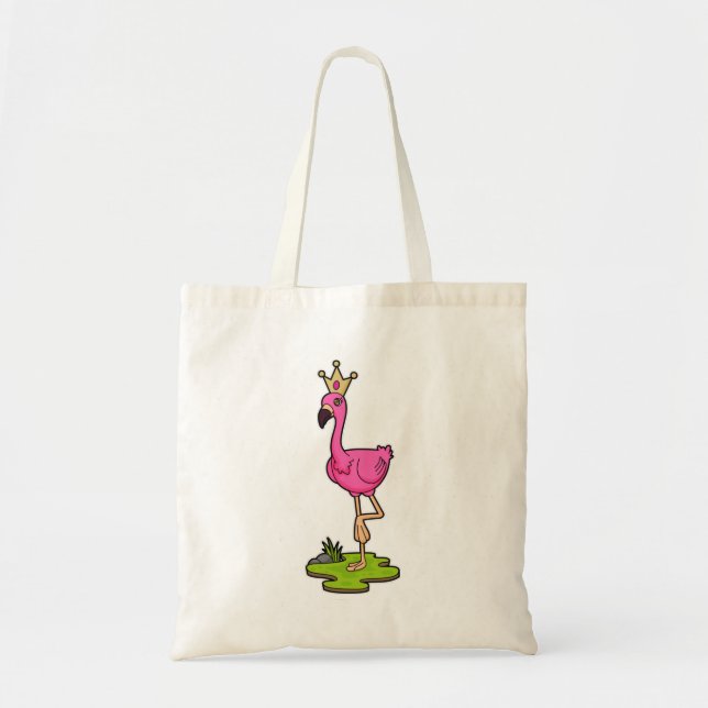 Flamingo as Princess with Crown Tote Bag (Front)