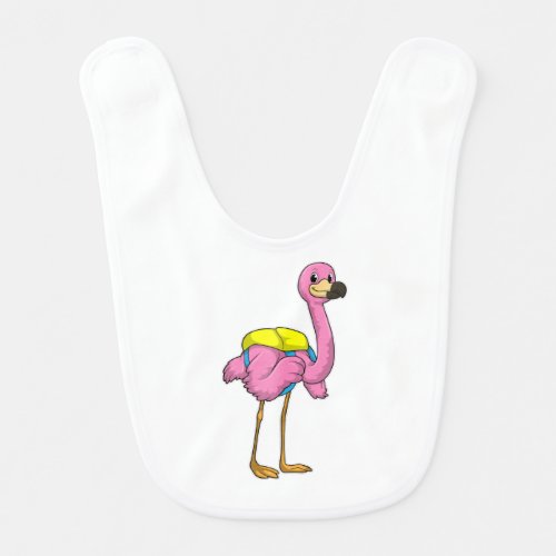 Flamingo as Pupils with School bag Baby Bib