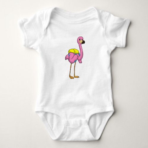Flamingo as Pupils with School bag Baby Bodysuit