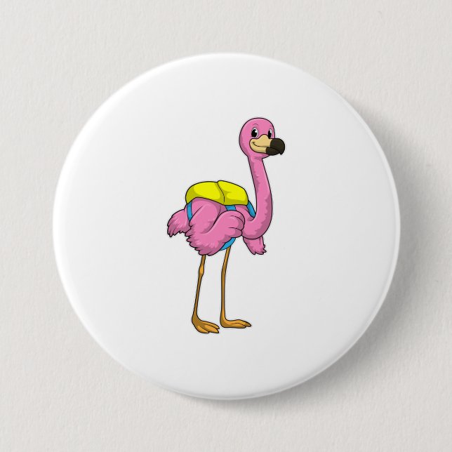 Flamingo as Pupils with School bag Button (Front)