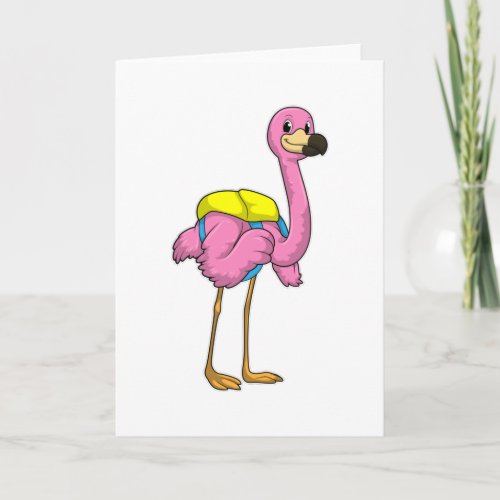 Flamingo as Pupils with School bag Card
