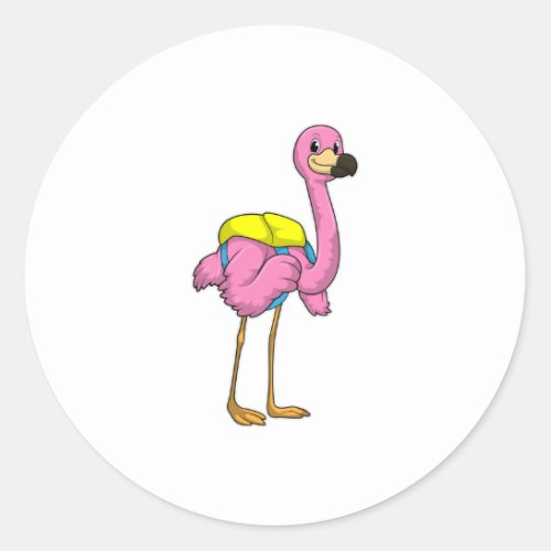 Flamingo as Pupils with School bag Classic Round Sticker