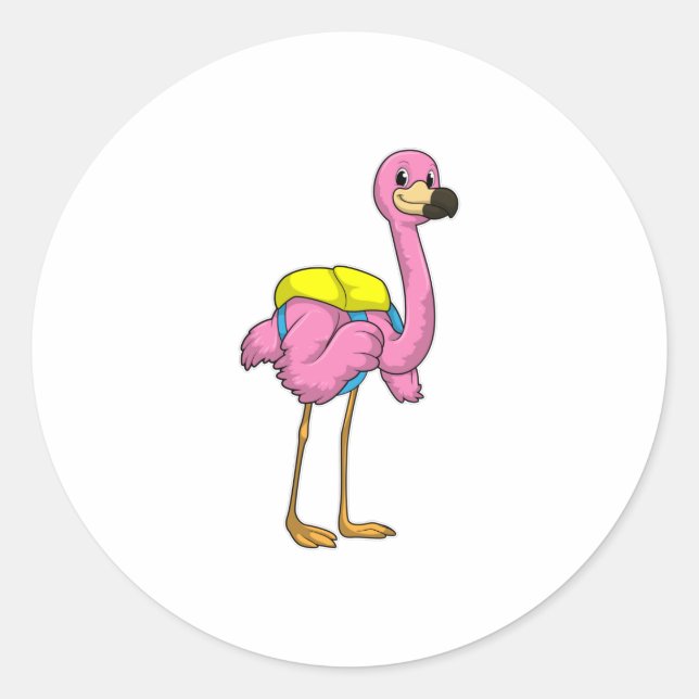 Flamingo as Pupils with School bag Classic Round Sticker (Front)